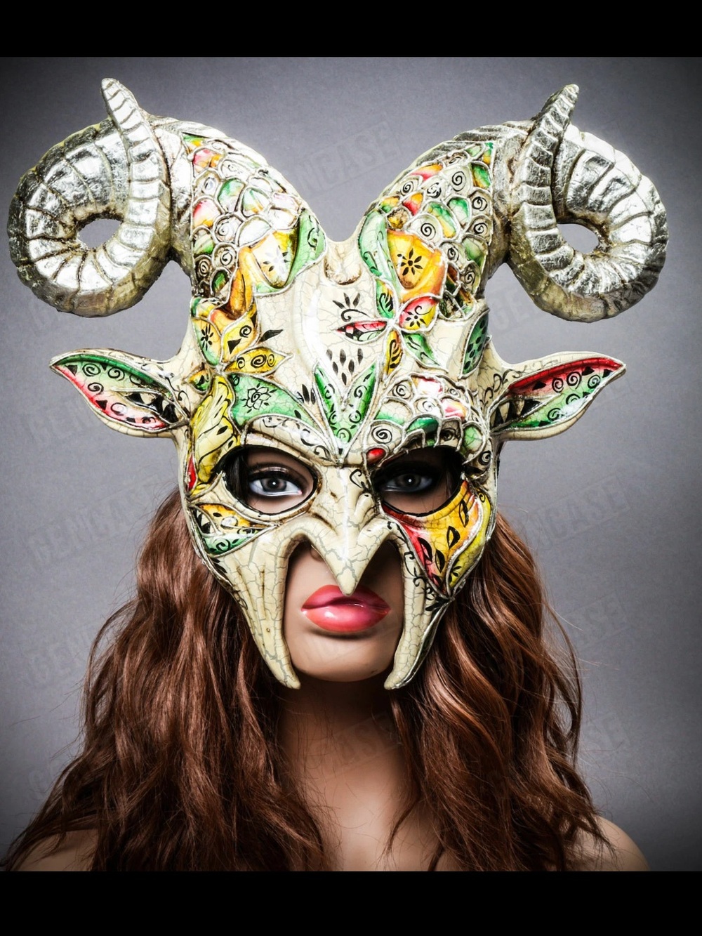 KBW Ornate Venetian Gold Floral Ram Horn Masquerade Mask Costume